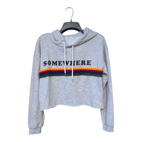 Somewhere Over the Rainbow” Cropped Hoodie – Size L – Cozy & Colorful - Picture 1 of 4